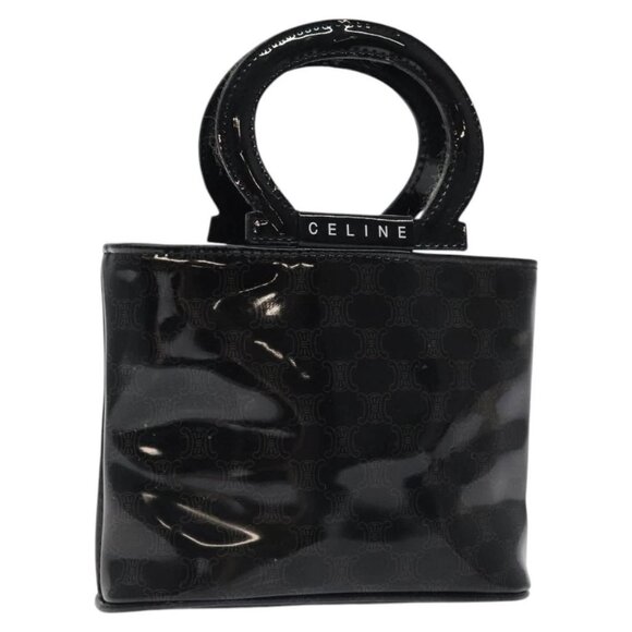 CELINE Macadam Canvas Hand Bag Enamel Black - Picture 1 of 15
